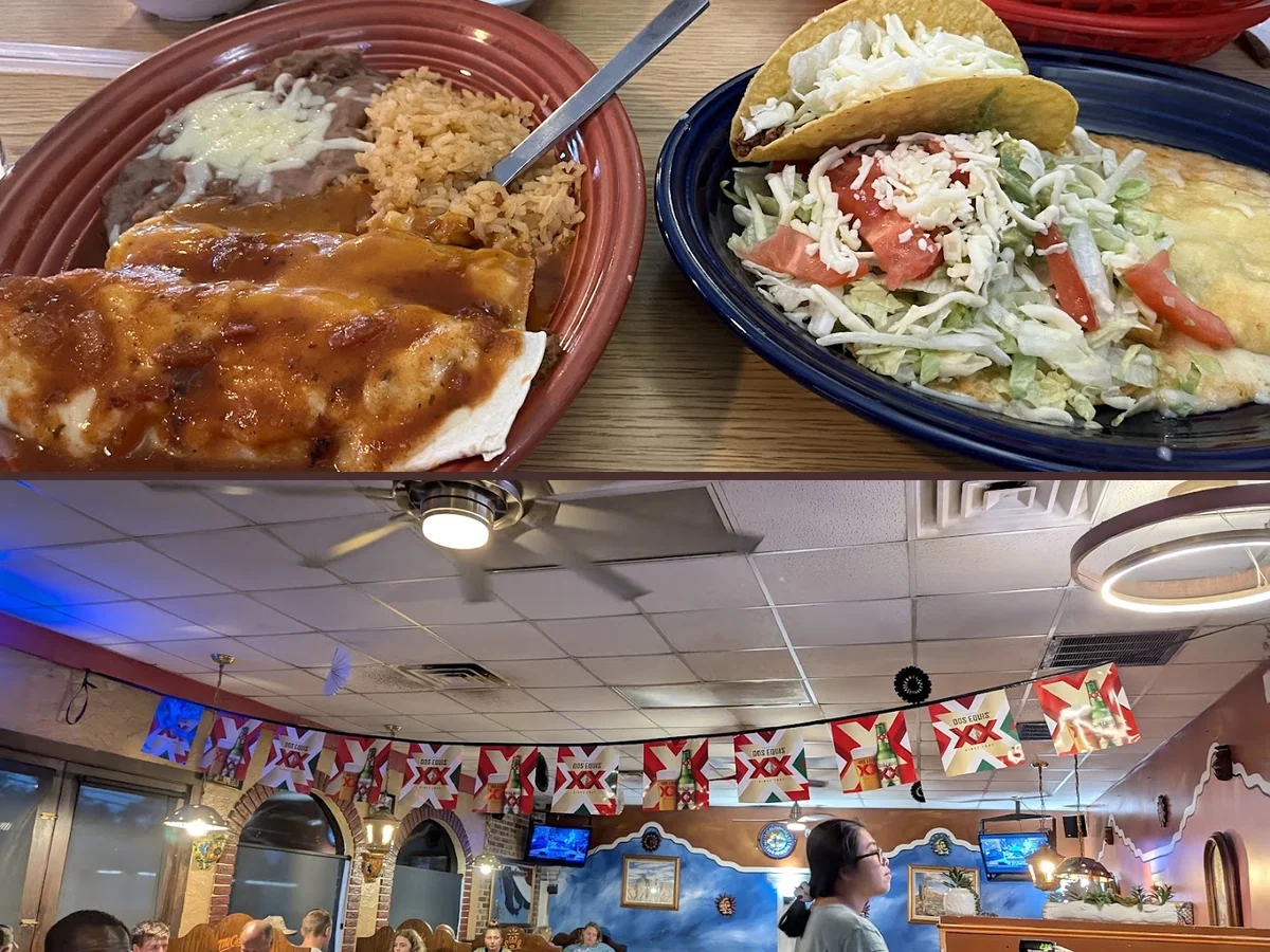 Colorful Mexican dishes on a restaurant table.